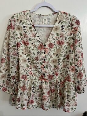 Good Hart by Matilda Jane Floral boho dress Blouse in Cream, Pink & Green Medium